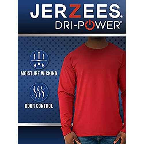 Jerzees Men's Dri-Power Cotton Blend Long Sleeve Tees, Moisture Wicking, Odor Protection, UPF 30+, Sizes S-3x