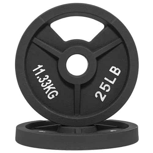 Fitvids 2-Inch Olympic and 1-Inch Standard Cast Iron Weight Plate for Strength Training & Weightlifting, Multiple Weights Available