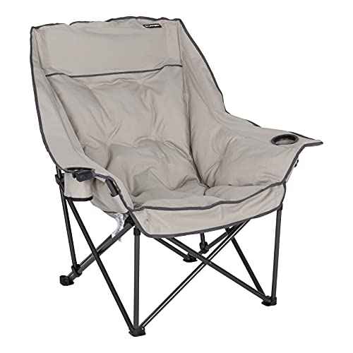 Lippert Big Bear Padded Camping Chair with 400-lb. Weight Capacity, Carry Bag, Durable Mesh Fabrics, High-Loft Cushioning, Dual Cupholders, Stemmed Wine Glass Holder (Sand) - 2021010667