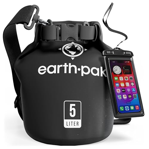Earth Pak 5L Waterproof Dry Bag Backpack with Phone Case - Black