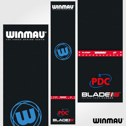 Winmau Pro Zone Precision PVC Darts Mat with Integrated Raised Darts Oche Line - Full Length - Sleek Black Design - Professional Dart Accessories
