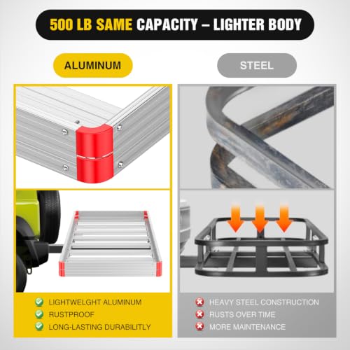 Nilight 60" x 22" x 3.25" Aluminum Hitch Cargo Carrier with Ratchet Straps, 500 lbs Capacity