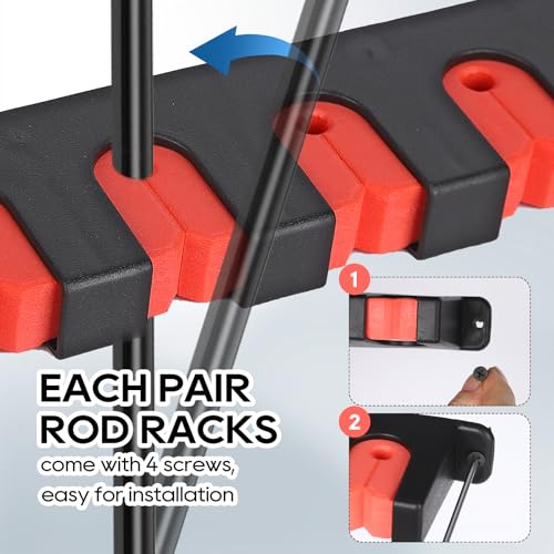 Horizontal Red Fishing Rod Holder Wall Mount for 6 Rods - Axlksia