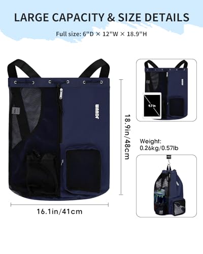 WANDF Mesh Swim Bag Large Dark Blue - Beach Backpack for Water Sports