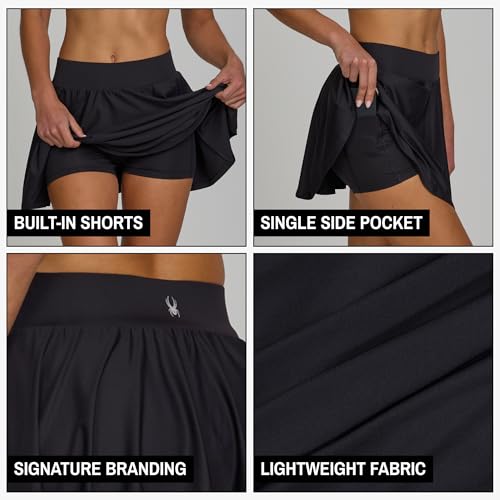 Spyder Women's Pleated High-Waist Tennis Skirt with Built-in Shorts - Medium Black
