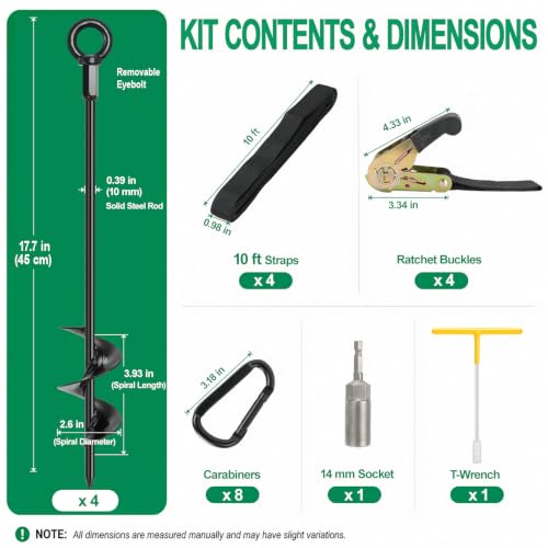 4PCS Trampoline Anchors Kit with 18" Ground Stakes & Ratchet Straps - Heavy Duty Windproof Tie Down Set
