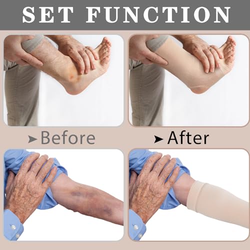 Zoooyawn 4 Pairs Elderly Leg and Arm Skin Protectors Leg Protectors for Thin Skin from Tears Bruise Abrasions(Beige and Black)