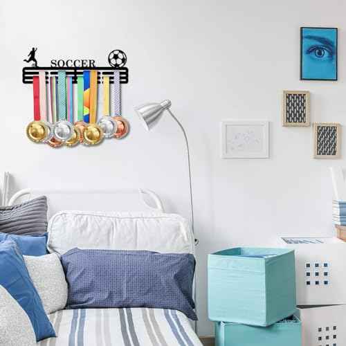 Resama Medal Hanger Holder Display Wall Rack Frame Shelf-Medal Hanger Awards Ribbon Soccer,Gymnastics,Holder Display Rack for 60 Medals