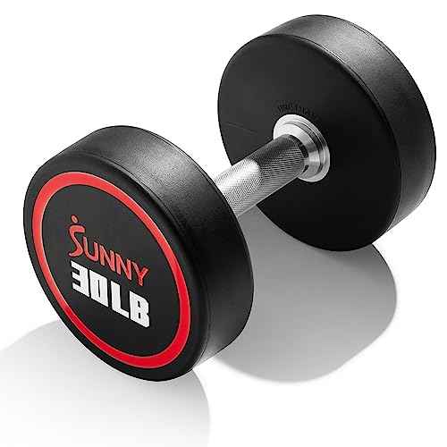 Sunny Health & Fitness Premium Polyurethane Commercial Grade Round Dumbbells with Diamond Knurled Handle, Durable Strength Training Equipment for Home Gym, 5-50LB