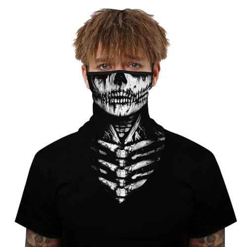 YAYOUREL Halloween Mask Scary Halloween Skeleton Bandana Neck Gaiter Face Mask Covering Ear Loop Hole Triangle Bandanas for Men Women Summer UV Face Scarf Mask Cover for Fishing
