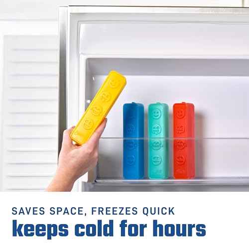 Cool Coolers by Fit & Fresh Kids Icicle Lunch Box Ice Pack Sticks, Icicle Ice Sticks for Lunch Bags and Coolers, Lunch Ice Pack Sticks, Reusable, Space-Saving, Multicolored, Smile Icicles, 4PK