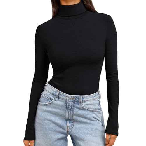 Trendy Queen Women's Turtleneck Long Sleeve Shirts Fall Fashion Basic Thermal Underwear Tops Winter Clothes 2025