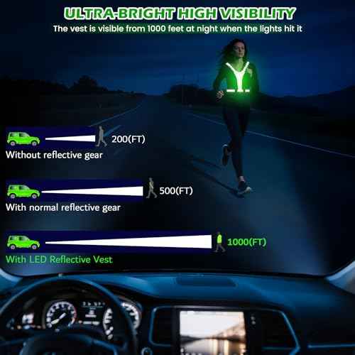 LED Reflective Running Vest, Light UP Reflective Vest, Safety Light Gear for Night Walking Cycling for Women Men Kid