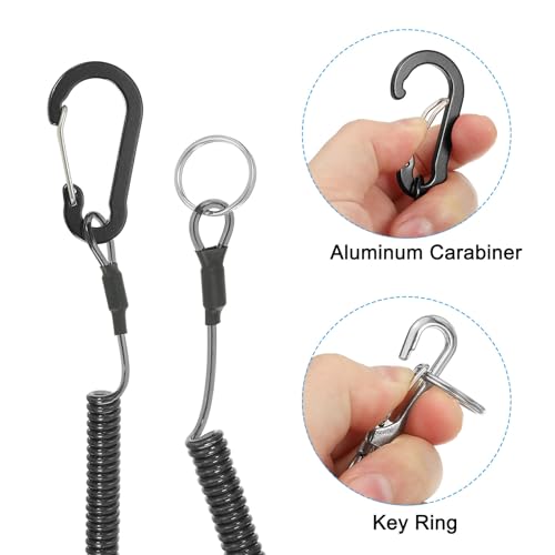 Black Retractable Spring Coil Strap 6-Inch Safety Lanyard with Aluminum Clip