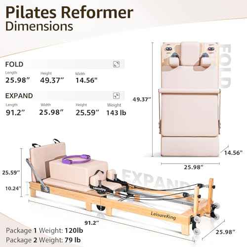 Pilates Reformer Machine, Quick-Assembly Studio Grade Pilates Equipment for Gym and Home, Oak Wood Pilates Reformer with Reformer Accessories