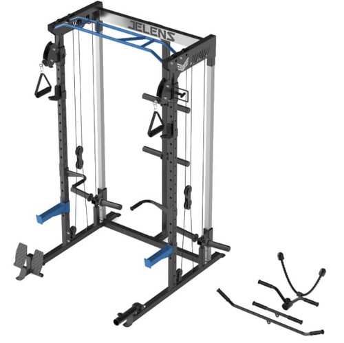 JELENS Power Cage, 2000LBS Multi-Function C21 Power Rack with Dual Pulley Cable Crossover System, All-in-One Squat Rack with More Training Attachments, Weight Workout Machine for Home Gym