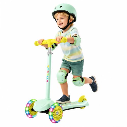 Kids Scooter with Light-Up Wheels - Mint, Adjustable 4-Level Height, 3-Wheel Toddler Scooter, Lean-to-Steer Design
