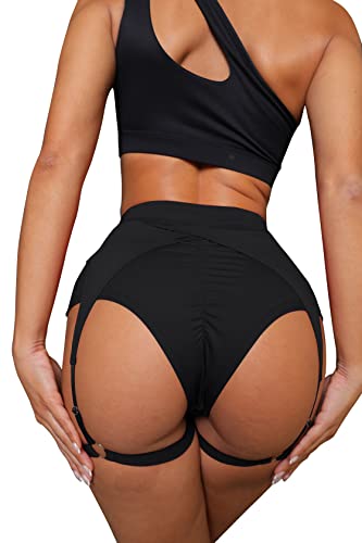 Women's Black High Waisted Garter Shorts with Cheeky Fit - Medium