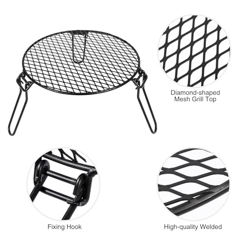 REDCAMP Folding Campfire Grill Top for Solo Stove Bonfire - Iron, 18 Inch