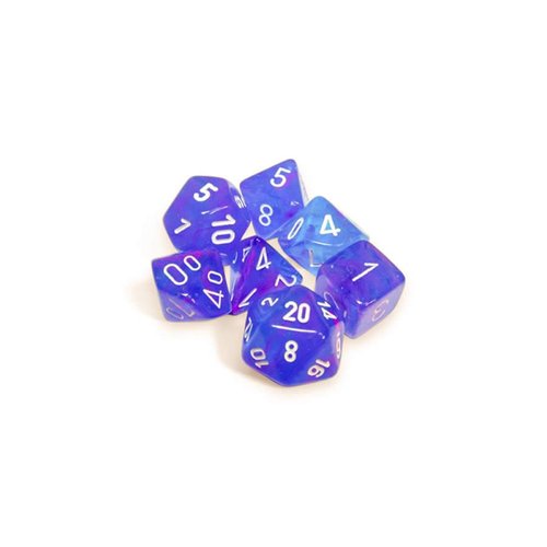 Aura Nebula Luminary Dice with White Numbers 16mm (5/8in) Set of 7 Chessex