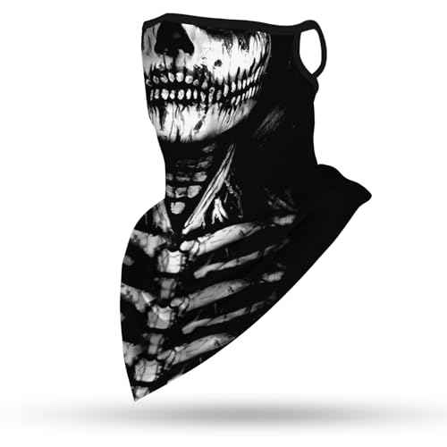 YAYOUREL Halloween Mask Scary Halloween Skeleton Bandana Neck Gaiter Face Mask Covering Ear Loop Hole Triangle Bandanas for Men Women Summer UV Face Scarf Mask Cover for Fishing