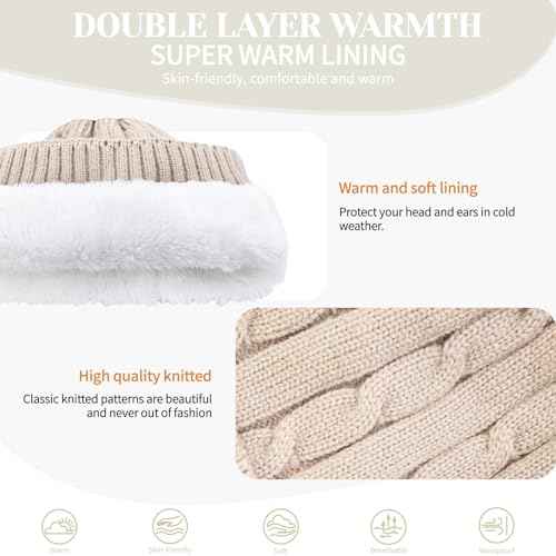 Beurlike Winter Beanie Hats for Women Fleece Lined Warm Thick Soft Stretch Knit Cap for Cold Weather