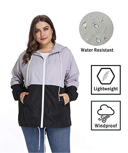 Women's Plus Size Lightweight Hooded Rain Jacket Black XX-Large
