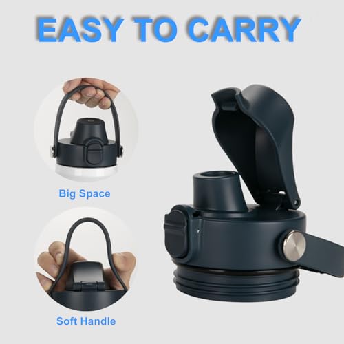 Navy Auto Spout Lid for YETI Rambler Bottles 18/26/36/64 oz - Chug Replacement Cap with Push-Button & Handle