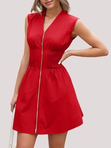 Women's Sleeveless Zip Dress with Pockets - Casual Summer Mini Dress