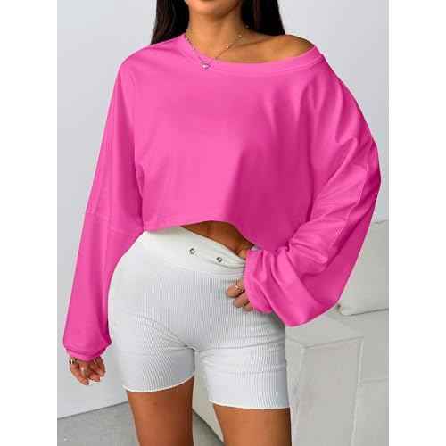 Remidoo Women's Casual Cropped Sweatshirt Long Sleeve Crop Top Crewneck Pullover Shirt