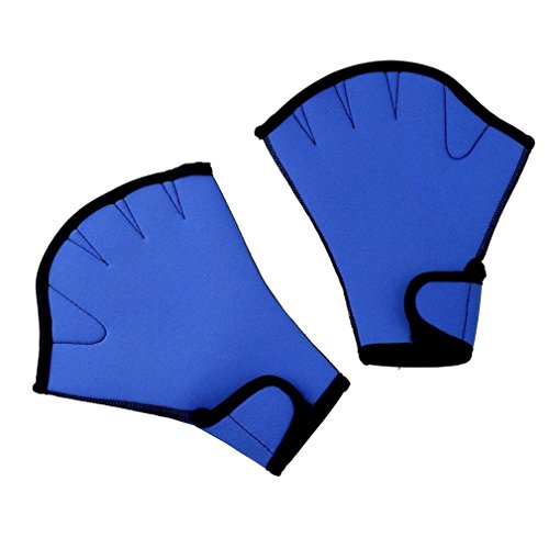 Water-Resistant Swim Gloves with Webbed Fingers - Neoprene Training Gloves for Aquatic Workouts (Blue / Medium)