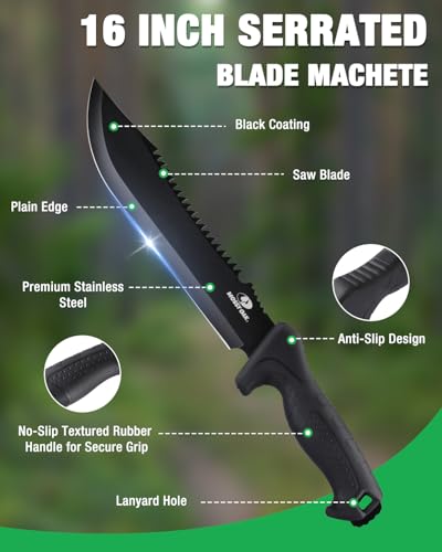 16-Inch Heavy Duty Machete with Saw and Sheath - Outdoor Camping & Hunting Tool