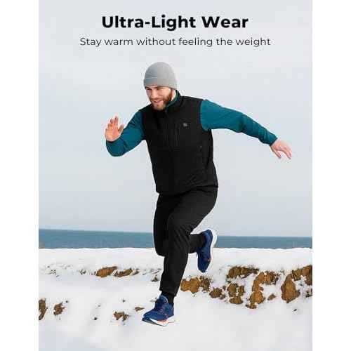 KEMIMOTO Men's Heated Vest with Battery Pack Included, Lightweight Heated Vest for Men by APP Temp Control, Black