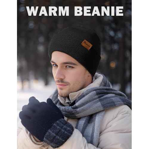 Beanie Hats for Men Women Knit Winter Hat, Warm Skull Stocking Cap, Striped Snow Hat Heated Cuffed Beanie