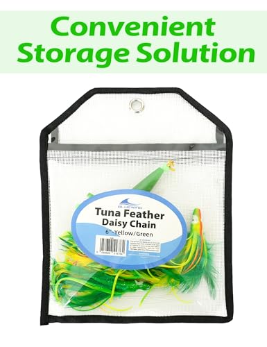 Bluewing Tuna Feather Daisy Chain Fishing Lure with 4-Inch Feathered Squids - Yellow/Green