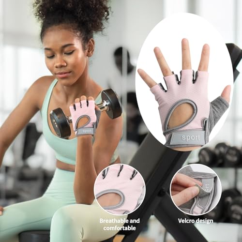 Breathable Workout Gloves for Women, Weight Lifting Gloves for Gym, Cycling, Exercise, Fitness and Training, with Excellent Grip and Cushion Pads-Pink