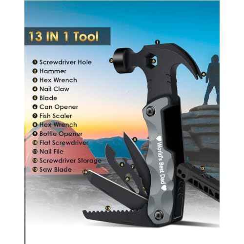 Dad Gifts for Fathers Day from Daughter Son Wife - Multitool Hammer Gifts for Men Camping Accessories 13 In 1 Survival Multi Tools Hammer Cool Gadgets for Men Adults Husband Grandpa Women Birthday