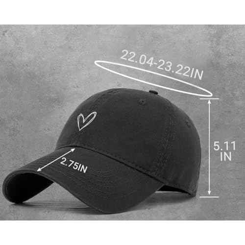 Vintage Heart Embroidered Baseball Cap Distressed Adjustable Hat for Women Low Profile Dad Hats Unisex Cotton Cap