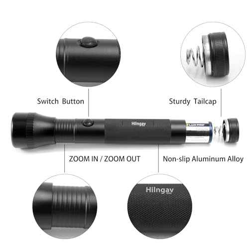 Heavy Duty 2-Cell D Battery LED Big Flashlights, Zoomable Single Mode Aluminum Alloy Torch Flashlight, Rugged Metal Flashlight for Outdoor Adventures Emergency Hiking Camping Caving (1 Pack)