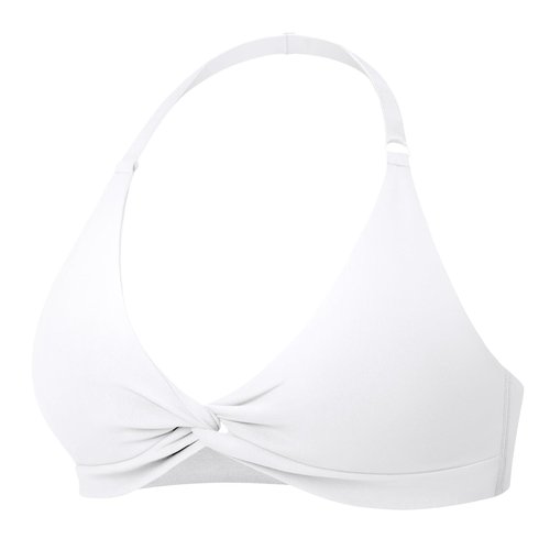 YEOREO Halter Sports Bras for Women Low Impact Removable Padded Adgustable Front Twist Deep V Bra Seamless Workout Gym Crop Tops White M