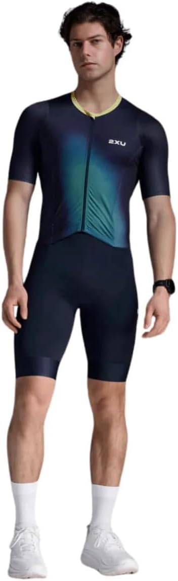 2XU Men's Aero Hex Sleeved Tri Suit (US, Alpha, X-Large, Regular, Regular, Standard, Midnight/Cool Matcha)