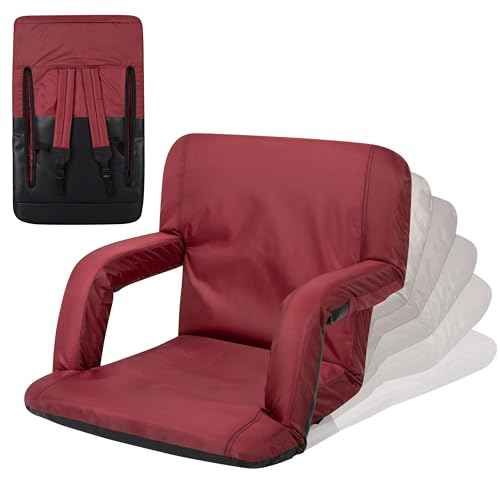 PICNIC TIME Ventura Portable Reclining Stadium Seat with Back Support, Folding Bleacher Chairs with Back and Cushion, Thick Padded Stadium Seat and Armrest, Includes Six Backrest Positions, (Burgundy)