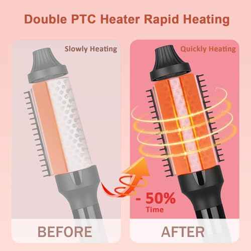 hopopower 1.25/1.5 Inch Curling Iron Brush Ceramic Double PTC Heated Round Hair Curling Comb, Tourmaline Ionic Hot Hair Curler Thermal Brush Blowout Dual Voltage for Traveling (1.5inch)