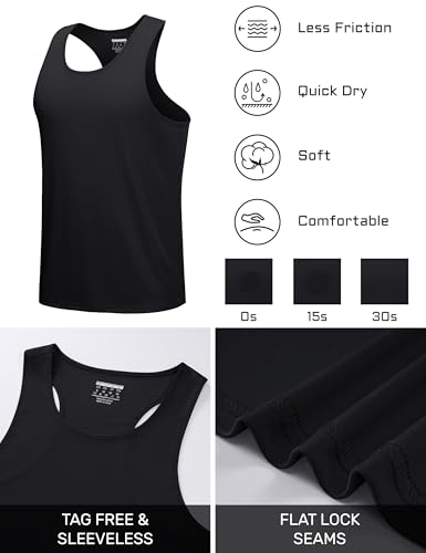 Men's Dry Fit Y Back Tank Top Workout Muscle Shirt - Black, X-Large