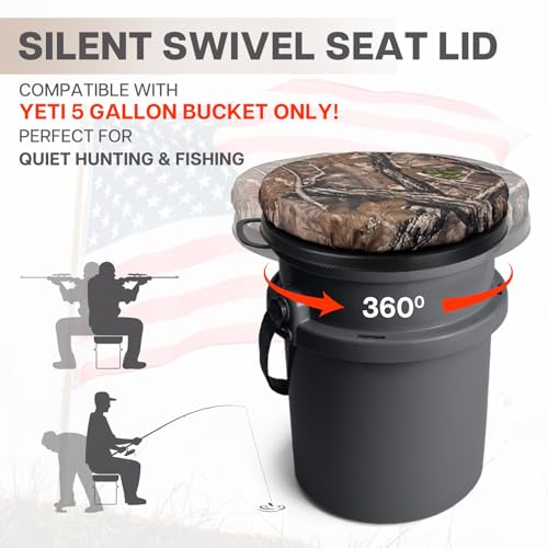 Camo Leaves Bucket Seat for 5-Gallon Yeti Buckets - Swivel Cushion with Padded Top for Outdoor Fishing Hunting Gardening