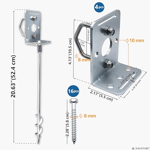 18 Inch Screw-In Ground Anchors with L Brackets - Heavy Duty Outdoor Stakes Kit