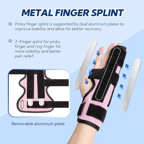Pinky Finger Splint, Trigger Finger Splint Pinky Right & Left Hand, Ulnar Gutter Splint, Metacarpal Finger Splint Hand Brace for Boxer Finger, Dupuytren's Contracture, Arthritis, Pink, M
