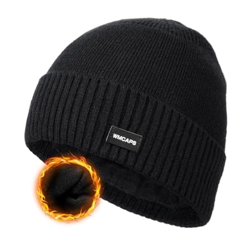 Wmcaps Winter Men Women Fleece Lined Beanie Knitted Hats, Soft Thermal Stocking Skull Caps for Cold Weather