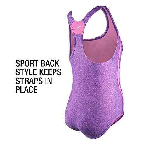 Speedo Girls' Swimsuit One Piece Thick Strap Racer Back Printed-Discontinued