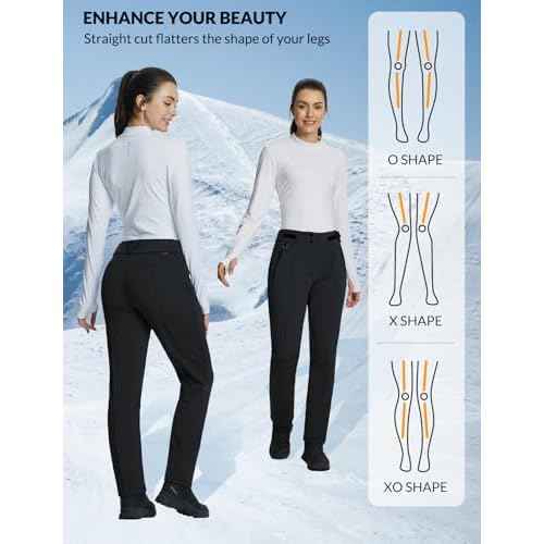 baleaf Women's Snow Pants Fleece Lined Waterproof Softshell Insulated Thermal Winter Pants with Pockets Snowboarding Hiking